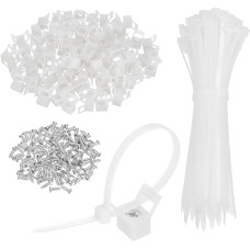 sourcing map 60 Stück 2,2 cm Kabelbinder-Sattel-Typ-Halterungen mit 15,2 cm Kabelbindern und M5-Blechschrauben, Draht-Organizer-Halterklemmen-Set, Weiß