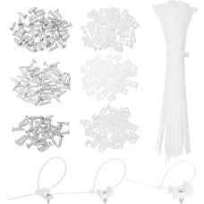 sourcing map 180 Stück 1,9 cm 1,5 cm 2,3 cm Kabelbinder-Sattelbefestigungen Basis mit 15,2 cm Kabelbindern und M3 M4 M5 Blechschrauben, Draht-Organizer-Halterklemmen-Set, Weiß