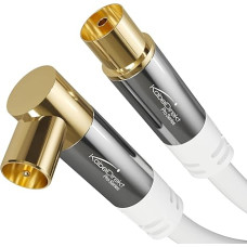 KabelDirekt 4K anteninis kabelis, koaksialinis kabelis, TV kabelis 90° kampu / tiesus - 12,5 m - TV kabelis skaitmeninis ir analoginis, metalinis kištukas (tiesus moteriškas / kampinis kištukas, skirtas DVB-C, DVB-T, DVB-S, baltas)