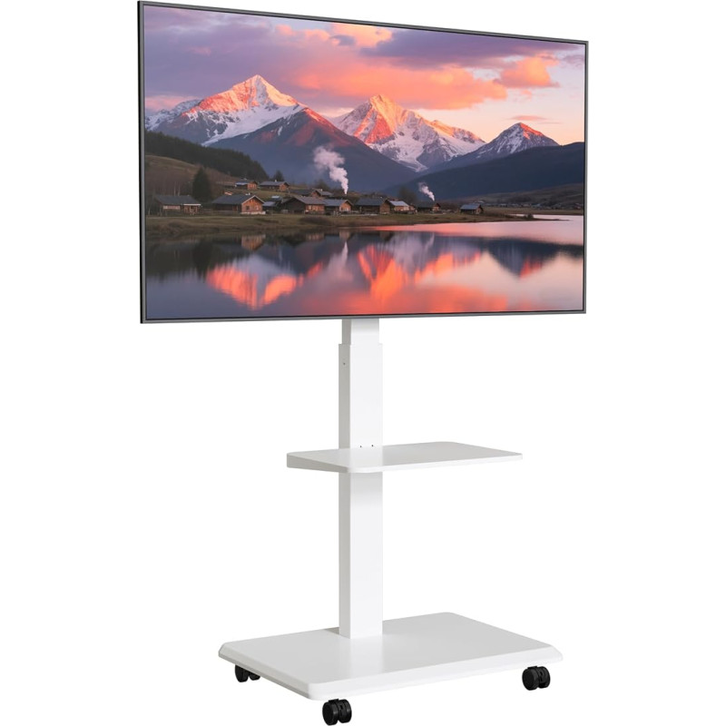 ECOTINY Plieninis televizoriaus stovas 37-75 colių televizoriams iki 50 kg, pasukamas reguliuojamo aukščio televizoriaus stovas su lentyna, televizoriaus grindų stovas su paslėptu kabelių valdymu, VESA 600 x 400 mm