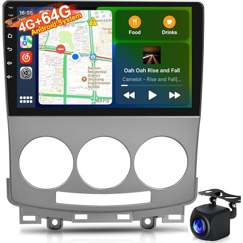 4+64G Android Autoradio für Mazda 5 2005-2010, 9 Zoll 2.5D IPS Touchscreen mit Wireless CarPlay Android Auto GPS WiFi DSP 32EQ Bluetooth 5.0 FM RDS + AHD Rückfahrkamera & Mikrofon