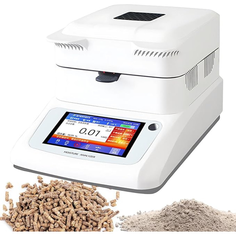 CIELOBLOEN Skaitmeninis halogeninis drėgmės detektorius, drėgmės svarstyklės su 85 mm mėginių dėže, 0,001 g tikslumas, 0,01 % nuskaitymo galimybė, 120 g talpa, skirtas naudoti laboratorijoje