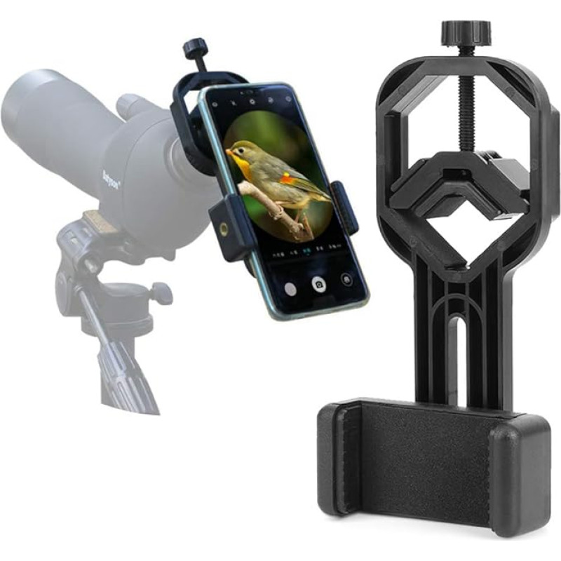 Išmaniojo telefono adapteris su lanksčiu laikikliu, skirtas teleskopams ir astrofotografijai, taikikliams, žiūronams, monokuliarams ar mikroskopams
