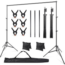 FNLLC Background Stand, 2 x 2 m, Adjustable Background Support System Set, Background Frame with 6 Backdrop Clips + 2 Sandbags (Sturdy Tripod) for Photo Wall Photography Studio Photography