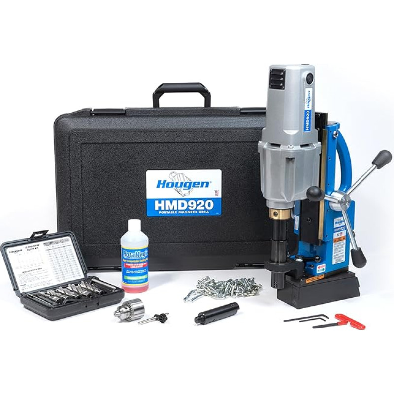 Hougen HMD920 115 V Schwenkfuß Magnetbohrer 3 Geschwindigkeits-/Kühlmittelflasche plus 1/2 Zoll Bohrfutteradapter Plus 12002 Rotabroach Cutter Kit Ersatz des HMD917