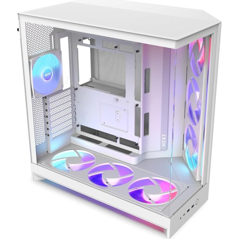 NZXT H9 Flow RGB+ (2025) - Didelė dviejų kamerų ATX Mid-Tower kompiuterio dėžė su 7 RGB ventiliatoriais (6 x 140 mm, 1 x 120 mm) ir valdymo svirtimi - 420 mm radiatoriaus palaikymas - Balta