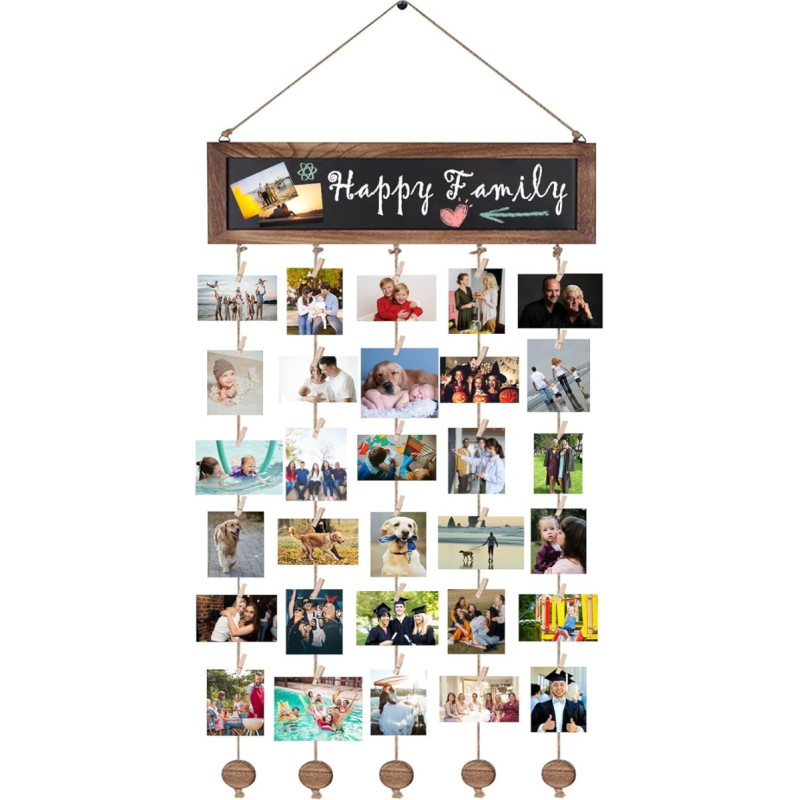 IULONEE Photo Frame Collage Photo Wall Photo Frame Collage Wall Decoration Photo Collage Picture Frame Photo Wall Hanging Picture Frame with 30 Wooden Clips for Birthday Wedding Christmas