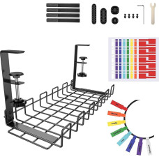 Cable Duct Desk, 15.74 x 5.9 Inch Cable Management Desk, No Drilling, Cable Basket, Clampable, Desk Under-Desk Cable Management for Office, Home (Black)