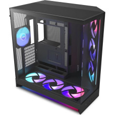 NZXT H9 Flow RGB+ (2025) - Didelė dviejų kamerų ATX Mid-Tower kompiuterio dėžė su 7 RGB ventiliatoriais (6 x 140 mm, 1 x 120 mm) ir valdymo svirtimi - 420 mm radiatoriaus palaikymas - Juoda