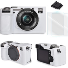 A7CM2 Camera Accessory Kit Compatible with Sony Alpha 7C II Silicone Case White LCD Screen Protector 2 Packs 1 Hot Shoe Cover