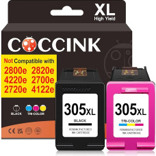 COCCINK 305 XL kasetės HP 305 spausdintuvui skirtos HP Envy 6000 kasetės 6020 6020e 6420 6420e 6032 6032e Envy Pro 6400 6432e (1 juoda ir 1 spalvota), skirtos HP 305XL kasetėms
