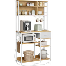 VASAGLE Virtuvės lentyna su lizdais, stovinti lentyna, 40 x 100 x 180,4 cm, kepimo lentyna, reguliuojamos lentynos, medžiaginis stalčius, 12 kabliukų, virtuvė, auksinis ąžuolas, debesų balta KKS027Y02