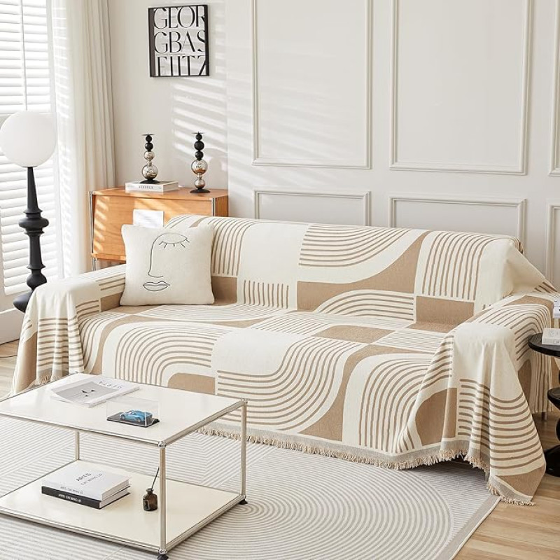WEYOND Boho Chenille Sofos užvalkalas ir sofos užvalkalas, sofos užvalkalas ir sofos užvalkalas, sofos apsauga šuniui ir sofos apsauga katei, sofos užvalkalas arba sofos užvalkalas 1/2/3/4 sėdimoms vietoms (180 x 300 cm, chaki)
