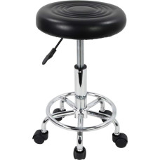 KKTONER Wheeled Stool Height-Adjustable 49-64 cm with Footrest Rotatable Faux Leather Black