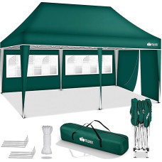 tillvex Gazebo 3 x 6 m Waterproof Pop-Up Folding Gazebo Height Adjustable Garden Tent UV Protection 50+ Party Tent with Bag for Garden (Green - with 3 Side Panels)