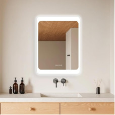 Hoko® Duisburg LED Bathroom Mirror, 60 x 80 cm, Anti-Fog Mirror Heating, Digital Clock, Bathroom Mirror with Touch Switch, Dimmable Light, LED Light Change: Warm White/Cool White/Neutral