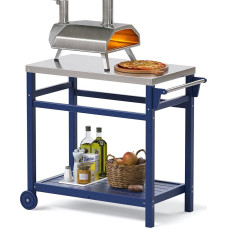 TORVA HDPE kepsninės stalas lauke, atsparus oro sąlygoms, grilio stalas su nerūdijančio plieno stalviršiu, mobilus grilio serviravimo vežimėlis, grilio vežimėlis sode, terasoje, virtuvėje (tamsiai mėlynas)