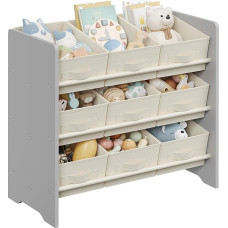 SONGMICS GKR033G10 Children's Shelf, Toy Shelf, Bookcase, with 9 Non-Woven Fabric Storage Boxes, Spacious, 29.5 x 62.5 x 60 cm, Dove Grey