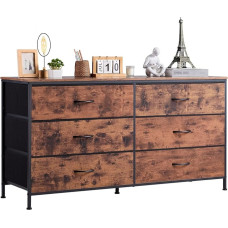 VEVOR komoda su 6 stalčiais, TV stovas su saugykla, spintelės stalčiai su tvirtu plieniniu rėmu, medžiaginis sandėliavimo bokštas miegamajame, prieškambaryje, spintoje, kaimiška ruda spalva