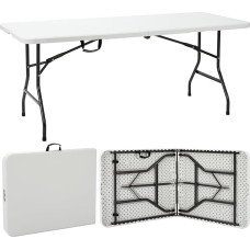 Velway Folding Garden Table, 180 x 76 cm, Buffet Table, Quick Use Folding Table for 6-8 People, Plastic Camping Table, Party Table with Carry Handle for Garden, Patio and Balcony, Foldable White