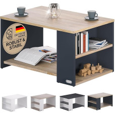 Casaria® Kavos staliukas su daiktadėže Pilka mediena 2 skyriai 90 x 60 x 50 cm Atsparus įbrėžimams 50 kg keliamoji galia Stačiakampio formos lentyna Šoninis staliukas Svetainės sofos sofos staliukas