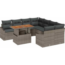 Rantry 9-teiliges Garten Sofa Set mit Kissen Grau Poly Rattan Gartenlounge Modelis3358554