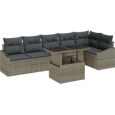 Rantry 7-teiliges Garten Sofa Set mit Kissen Grau Poly Rattan Gartenlounge Modelis3357752