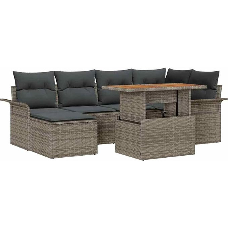 Rantry 7-teiliges Garten Sofa Set mit Kissen Grau Poly Rattan Gartenlounge Model3358092