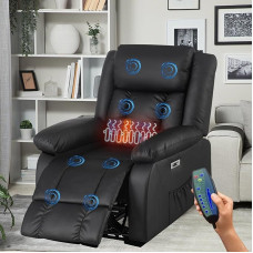 Electric Recliner Chair with Massage & Heating, Rising Chair for Seniors with USB Port & Side Pockets, Living Room TV Chair in PU Leather or Corduroy Fabric, 1/2 Seater (Faux Leather, 1 Seater)