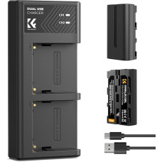 K&F CONCEPT NP-F550 2 pakuočių 2600 mAh akumuliatorių ir LED įkroviklio rinkinys, suderinamas su 