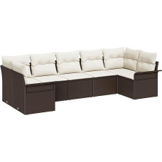 Rantry 7-teiliges Garten-Sofa-Set mit Kissen Braun Poly Rattan Gartenlounge Model3345508