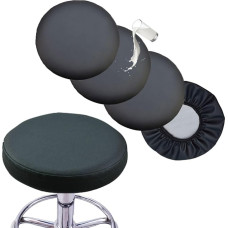 Bifaunvogel Kėdžių dangteliai Apvalus rinkinys iš 4 vandeniui atsparių PU apvalių baro kėdžių dangteliai su elastinėmis juostomis Apvalūs kėdžių pagalvėlės dangteliai Slipcovers virtuvės sukamosios baro kėdės 16 colių juodos spalvos