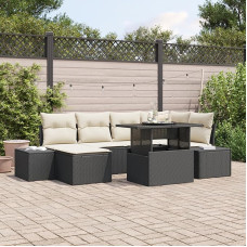 Rantry 7-teiliges Garten-Sofa-Set mit Kissen Schwarz Poly-Rattan Gartenlounge Modelis3357950