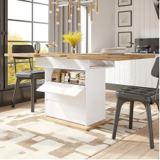 Valgomojo stalas, teleskopinis stalas, sulankstomas virtuvės stalas 4-6 žmonėms, ištraukiamas valgomojo stalas, taupantis vietą, skirtas virtuvei ir svetainei, trys lentynos, 110-140 x 80 cm (baltas)