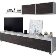 Habitdesign, Alida Modern Wall Unit with TV Cabinet in Artik White and Rust, Living Room Furniture with Storage Space, Dimensions: 200 x 43 x 41 cm (W x H x D), Model Alida