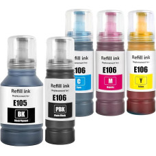 LAIPENG 105 106 Rašalas, suderinamas su Epson 105 106, skirtas ET-7700 ET-7750 L7160 L7180 spausdintuvui, 5 spalvų daugiafunkcinė pakuotė (juoda/fotografiškai juoda/mėlyna/žalsva/geltona)