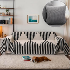 OKYUK Chenille-Couchbezüge, Boho-Sofa-Schonbezüge, waschbar, Sektions-Sofabezüge, Chenille-Überwurf, Couchüberzüge mit Quaste, Futonbezug, Möbelschutz für Hunde, Haustiere, 180,3 x 299,7 cm, Schwarz