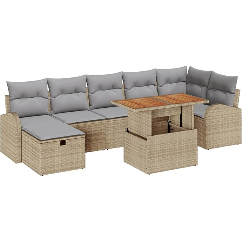 8-teilige Garten Sofa Set mit Kissen Beige Poly Rattan Gartenlounge Modelis3359976