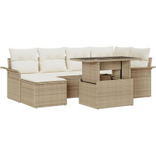 7-teiliges Garten-Sofa-Set mit Kissen Beige Poly-Rattan Gartenlounge Modelis3348317