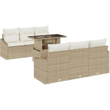 7-teiliges Garten Sofa Set mit Kissen Beige Poly Rattan Gartenlounge Modelis3348927