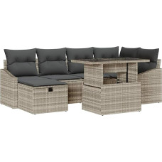 Rantry 7-teiliges Garten Sofa Set mit Kissen in Hellgrau Poly-Rattan Gartenlounge Modelis3361171