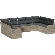 9-teilige Garten-Sofa-Set mit Kissen Hellgrau Poly Rattan, 2-Sitzer Garten-Sofa mit Kissen Hellgrau Poly Rattan Gartenlounge Modelis3345862