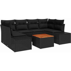 Rantry 7-teiliges Garten Sofa Set mit Kissen Schwarz Poly Rattan Akazie Gartenlounge Modelis3347912