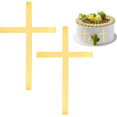 Auksinio kryžiaus torto viršūnės - 2 torto dekoracijų pakuotė Krikštynos ir konfirmacija, akrilo torto viršūnė Krikštynos mergaitėms ir berniukams, elegantiška dekoratyvinė torto, komunijos ir konfirmacijos torto dekoracija