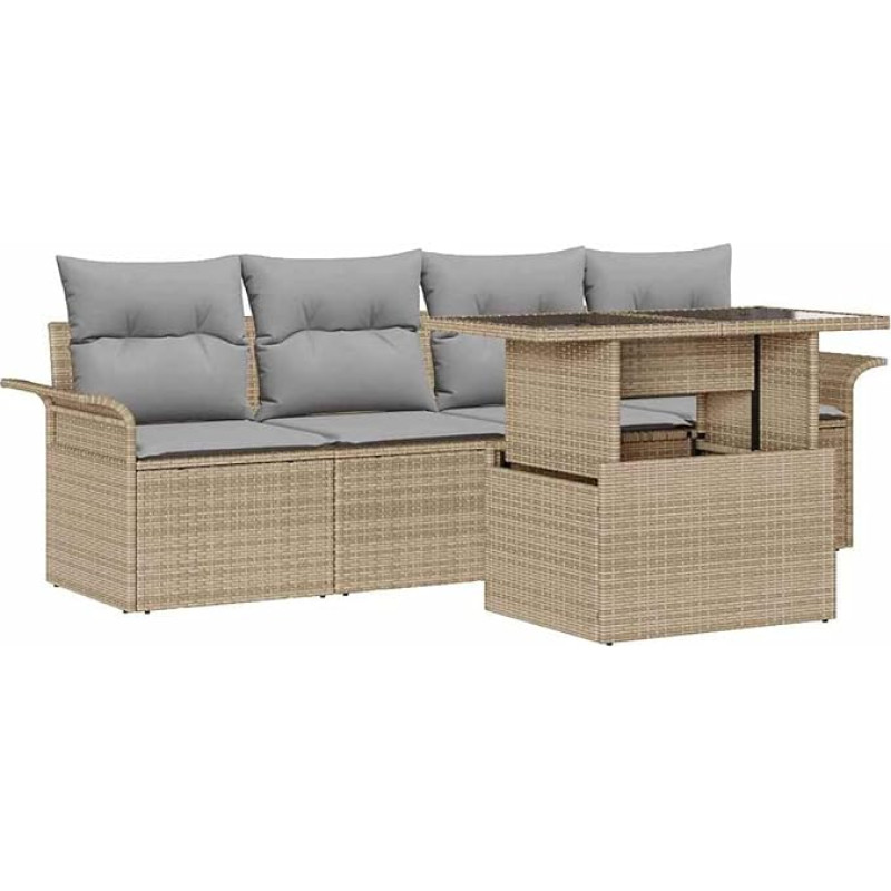 5-teiliges Garten Sofa Set mit Kissen Beige Poly-Rattan Gartenlounge Modelis3348186