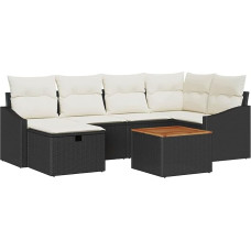7-teiliges Garten Sofa Set mit Kissen Schwarz Poly Rattan Gartenlounge Modelis3359565