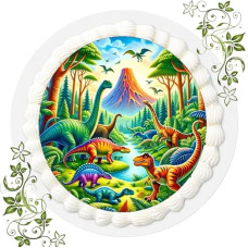 Cake Picture, Sugar Picture with Motif, Edible Photo for Cakes, Cake Image, Cake Topper, Diameter 20 cm, Dinosaur Dinosaur No. 20