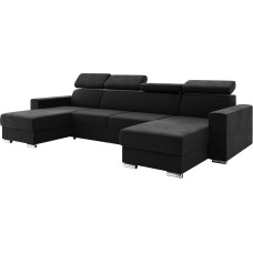 MEBLINI sofa-lova su lovos dėže - kampinė sofa su miego funkcija - sofa su poilsio funkcija ir galvos atlošais - U formos sofa - kampinė sofa - svetainės peizažas - Voss - 306 x 168 x 79 cm - juoda