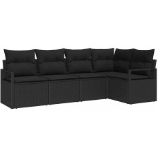 5 dalių sodo sofos komplektas su kilimėliais Schwarz Poly Rattan, 2 dalių sodo sofa su kilimėliais Schwarz Poly Rattan Gartenlounge Modelis3346383