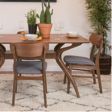 2 valgomojo kėdžių rinkinys, tamsiai pilkas audinys / riešutmedis